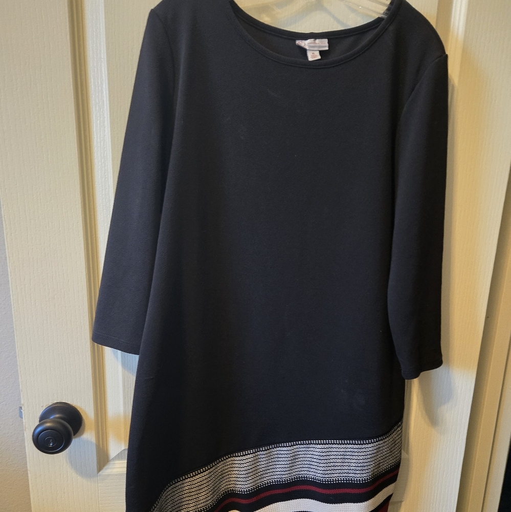 Elegant Asymmetrical Dress with Black and Red Accents